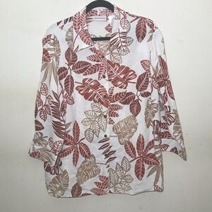 16W 16 Alfred dunner linen print blouse shirt tunic button down